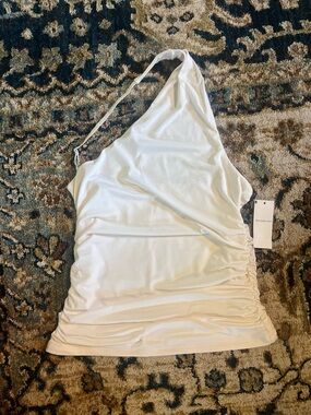 Abercrombie & Fitch Asymmetric Halter White Ruched Tank